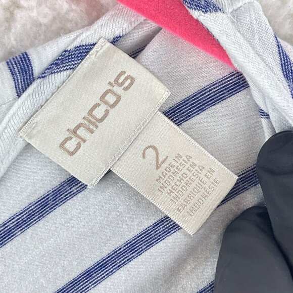 Chico's White Blue Striped Pullover Shirt Womens Stretch Short Sleeve Size Large - Picture 8 of 12